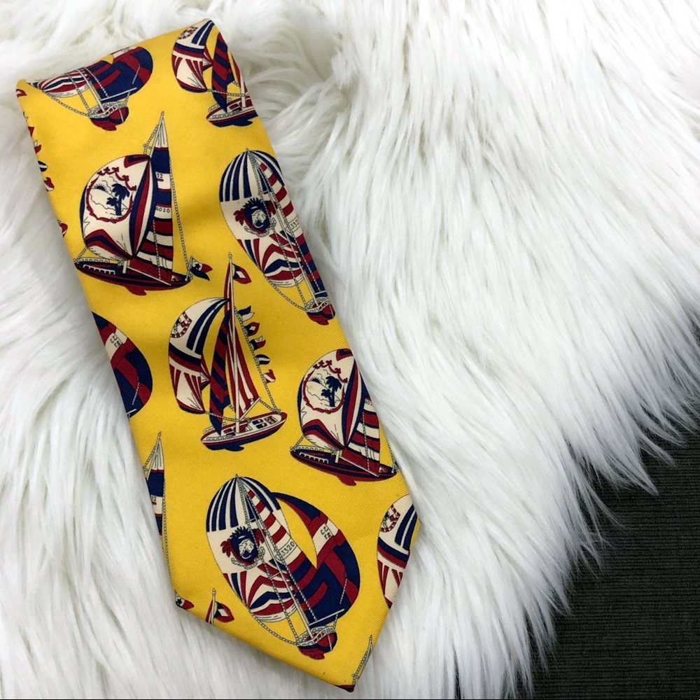 Etro 100% Silk Tie Yellow with Sailboats